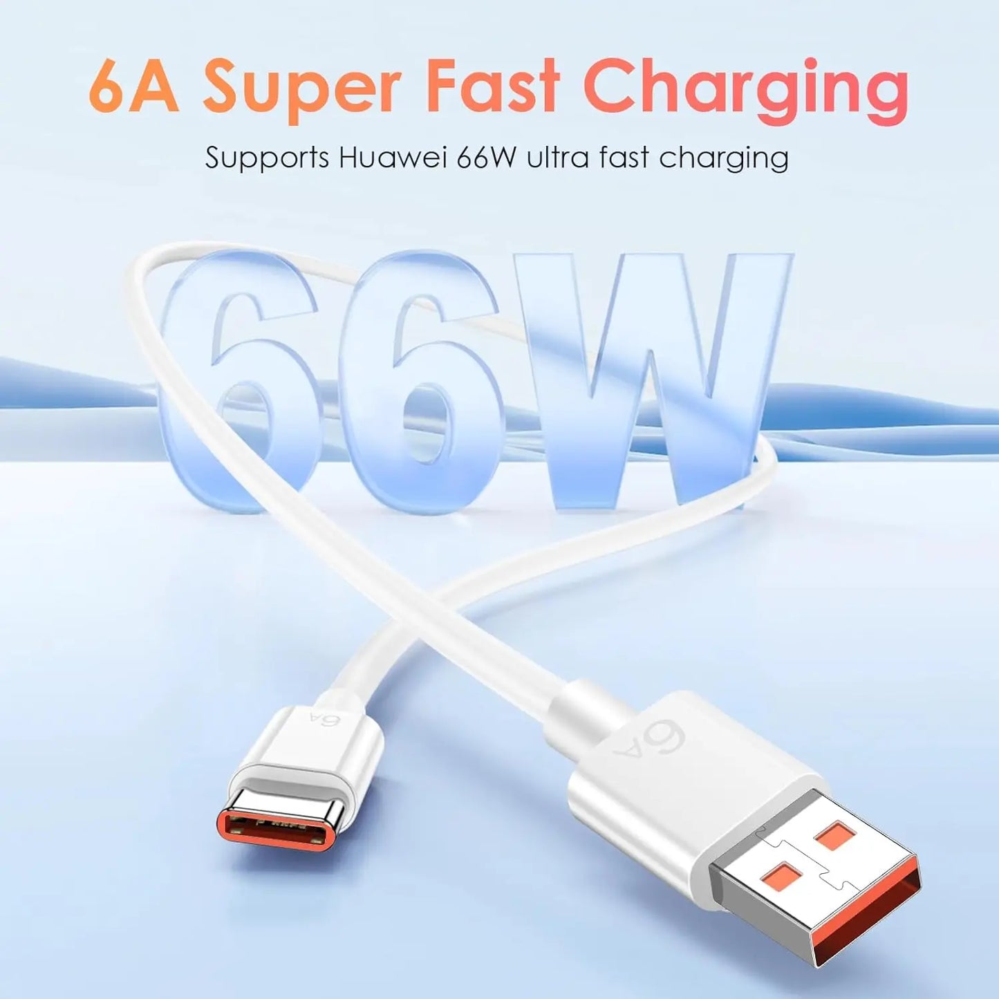 6A 66W Super Fast Charger Type C Cable for Huawei Mate 40 50 60 P50 P60 Nova 8 9 10 Honor 50 70 90 100 200 Lite X7 X8 X9 Magic 5