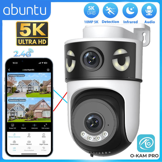 10MP 5K Dual Lens Dual Screens Wifi Security Camera 5X Digital Zoom Video Surveillance Night Vision Human Detection O-KAM PRO