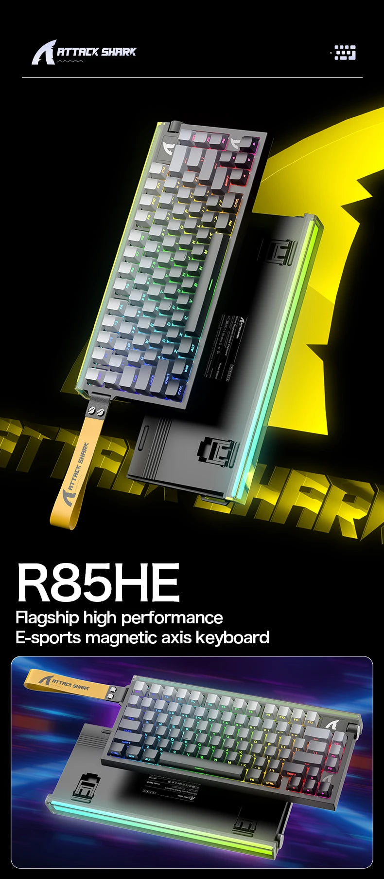 Attack Shark R85HE wired gaming keyboard 1600W RGB 8KHZ magnetic axis mechanical keyboard