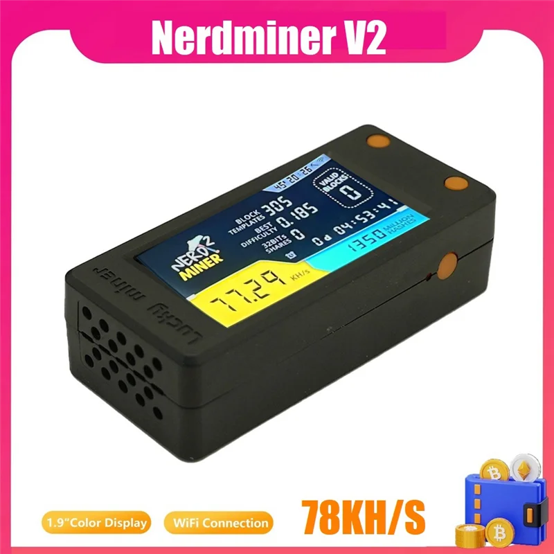 Latest Nerdminer V2 78KH/S BTC Solo Lottery Miner With LCD Display Bitcoin BTC Crypto Miner ASIC Mining Miner Silent Miner
