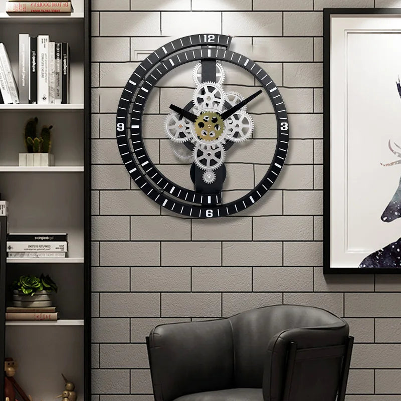 Industrial Gear Rotating Wall Clock, Silent Clock, Modern Design,Home Living Room,European Office Art Wall Decoration Horologe