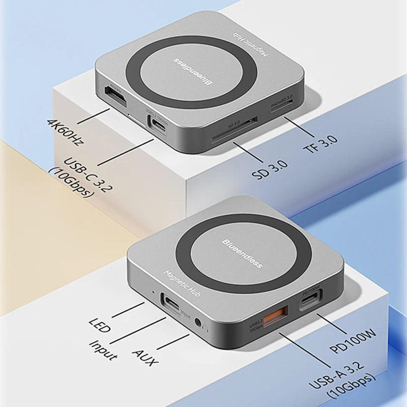 8-IN-1 Magnetic HUB SSD Enclosure Case for M.2 NVMe 10Gbps USB C 3.2 Gen2 PCI-E 100W Charger for iPhone15 Pro MacBook 2230-2280
