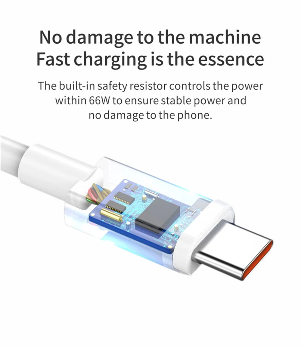6A 66W Super Fast Charger Type C Cable for Huawei Mate 40 50 60 P50 P60 Nova 8 9 10 Honor 50 70 90 100 200 Lite X7 X8 X9 Magic 5