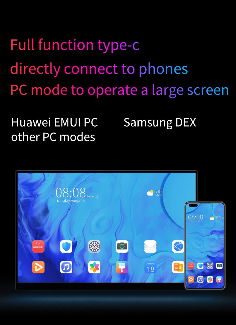 13.3'' 1080p Portable Monitor Samsung Oled Panel 100%DCI-P3 USB-C HDMI-Compatible Travelling Display for PC Laptop Xbox Switch