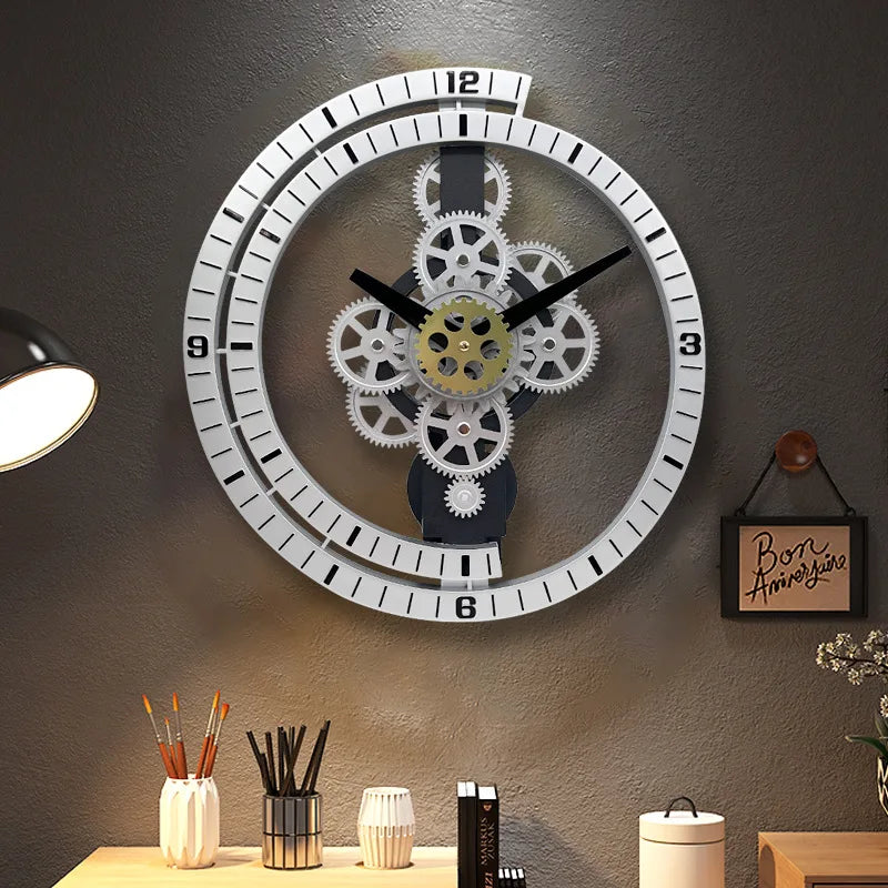 Industrial Gear Rotating Wall Clock, Silent Clock, Modern Design,Home Living Room,European Office Art Wall Decoration Horologe