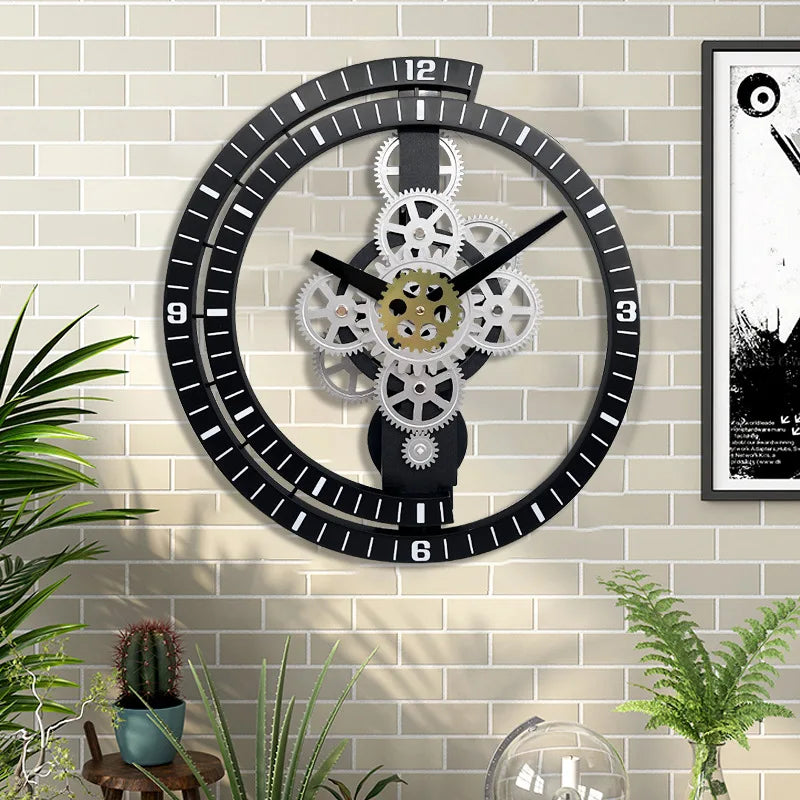 Industrial Gear Rotating Wall Clock, Silent Clock, Modern Design,Home Living Room,European Office Art Wall Decoration Horologe