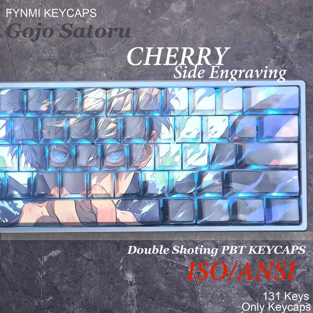 Gojo Satoru ISO/ANSI Side Engraving PBT Double Shot Keycaps Cherry Profile for Mechanical Keyboards