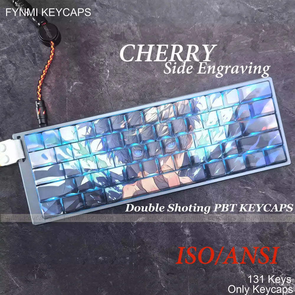 Gojo Satoru ISO/ANSI Side Engraving PBT Double Shot Keycaps Cherry Profile for Mechanical Keyboards