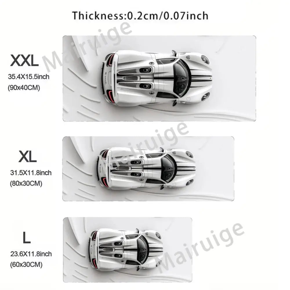 Large White Sports Car Design Gaming Mouse Pad Anti-Slip Rubber Base Extended Desk Mat for Gamer Office Use Computer Accessories