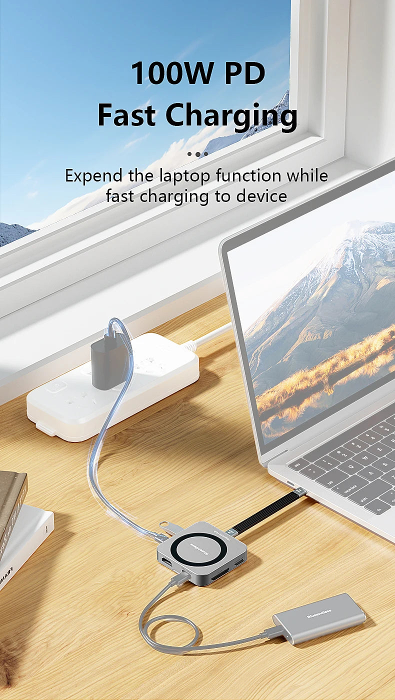 8-IN-1 Magnetic HUB SSD Enclosure Case for M.2 NVMe 10Gbps USB C 3.2 Gen2 PCI-E 100W Charger for iPhone15 Pro MacBook 2230-2280