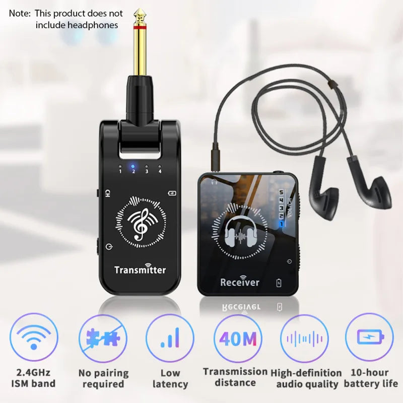 Wireless IEM System Transmitter Receiver 2.4GHz ISM Band Wireless Ear Monitor Automatic Pairing Plug Play Universal Accessories