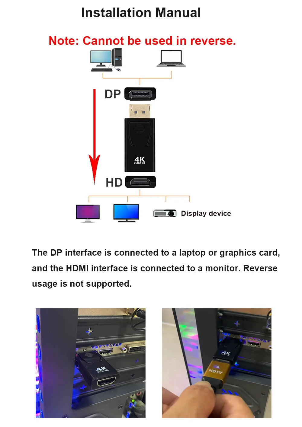 4K DP to HDMI-compatible Converter Displayport to 1080P HDTV Computer Monitor Audio Video Adapter