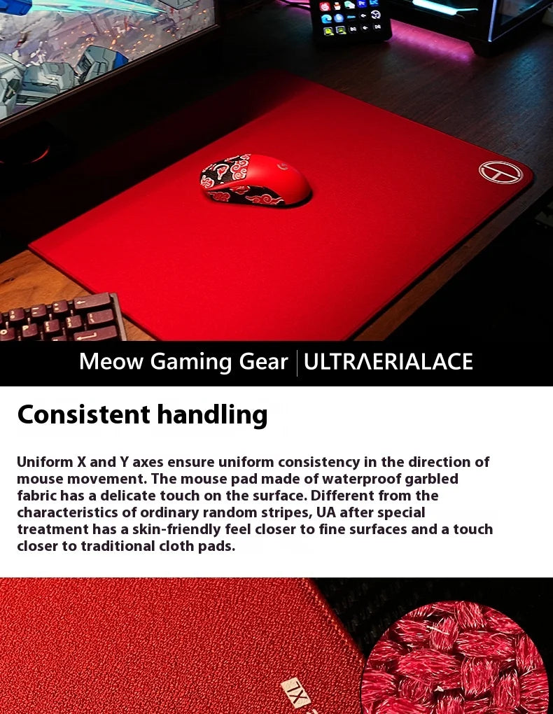 1 Piece Meow Gaming Gear MGG Ultraerialace Ultraaceaim UA Esports Game Mouse Pad Rough Textured Red Large Size Mouse Mat