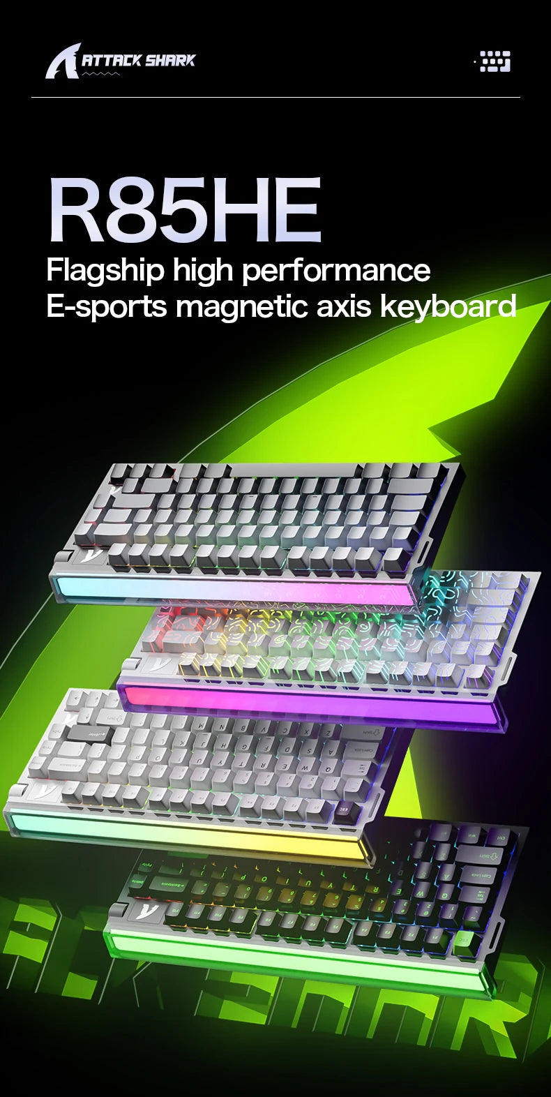 Attack Shark R85HE wired gaming keyboard 1600W RGB 8KHZ magnetic axis mechanical keyboard