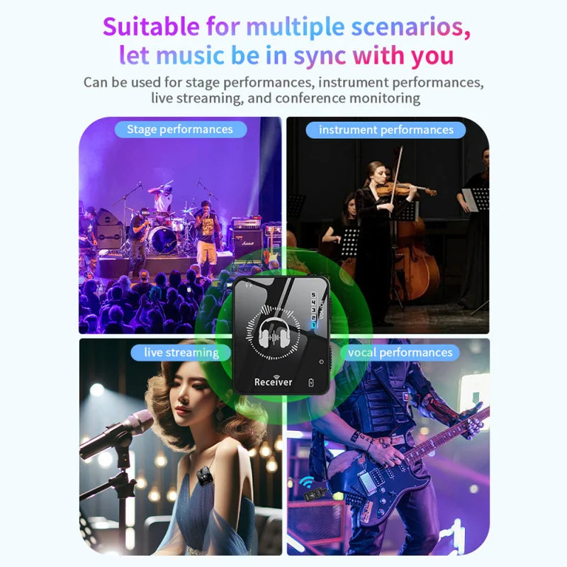 Wireless IEM System Transmitter Receiver 2.4GHz ISM Band Wireless Ear Monitor Automatic Pairing Plug Play Universal Accessories