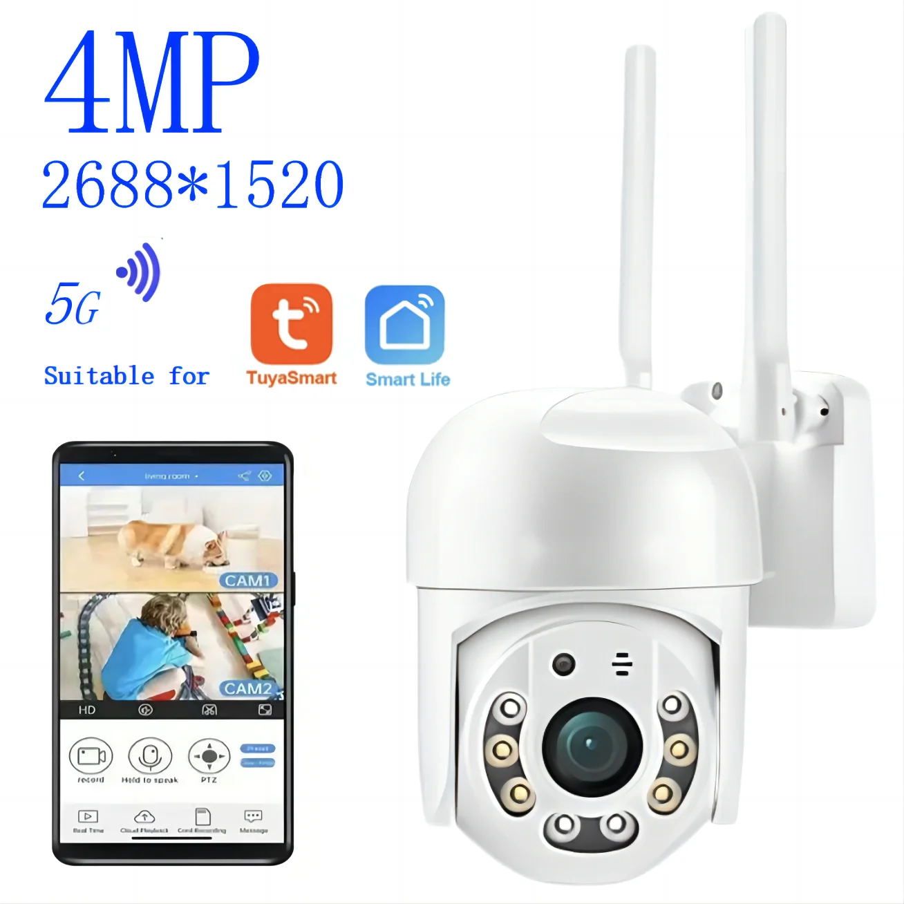 Tuya 4MP PTZ WIFI Network Camera Security Protection Outdoor IP66 Waterproof 5G Dual-band Camera Home Video Surveillance