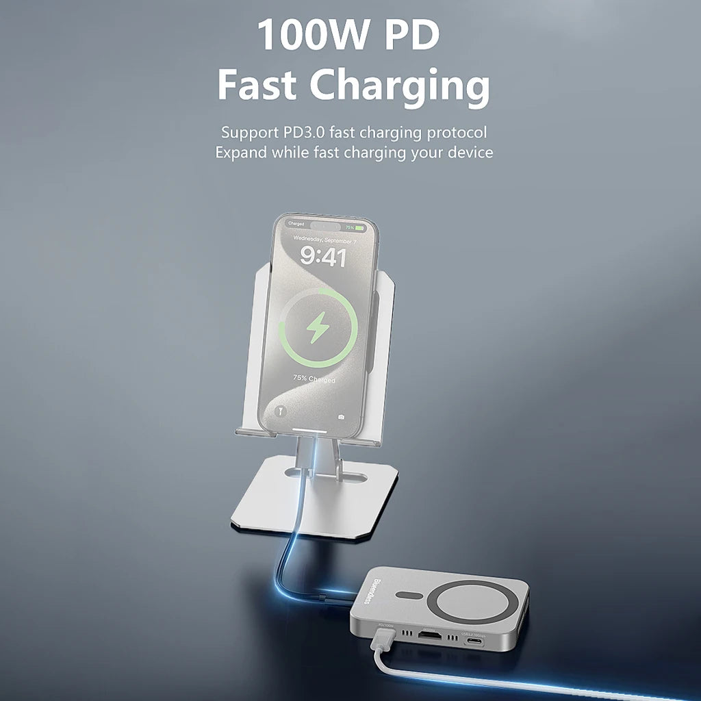 8-IN-1 Magnetic HUB SSD Enclosure Case for M.2 NVMe 10Gbps USB C 3.2 Gen2 PCI-E 100W Charger for iPhone15 Pro MacBook 2230-2280