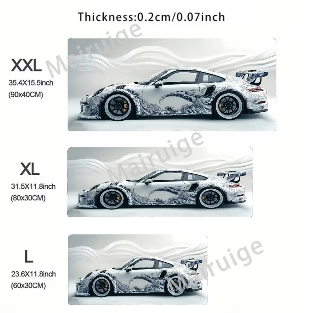 Large White Sports Car Design Gaming Mouse Pad Anti-Slip Rubber Base Extended Desk Mat for Gamer Office Use Computer Accessories