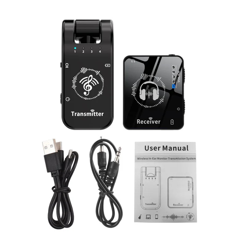 Wireless IEM System Transmitter Receiver 2.4GHz ISM Band Wireless Ear Monitor Automatic Pairing Plug Play Universal Accessories