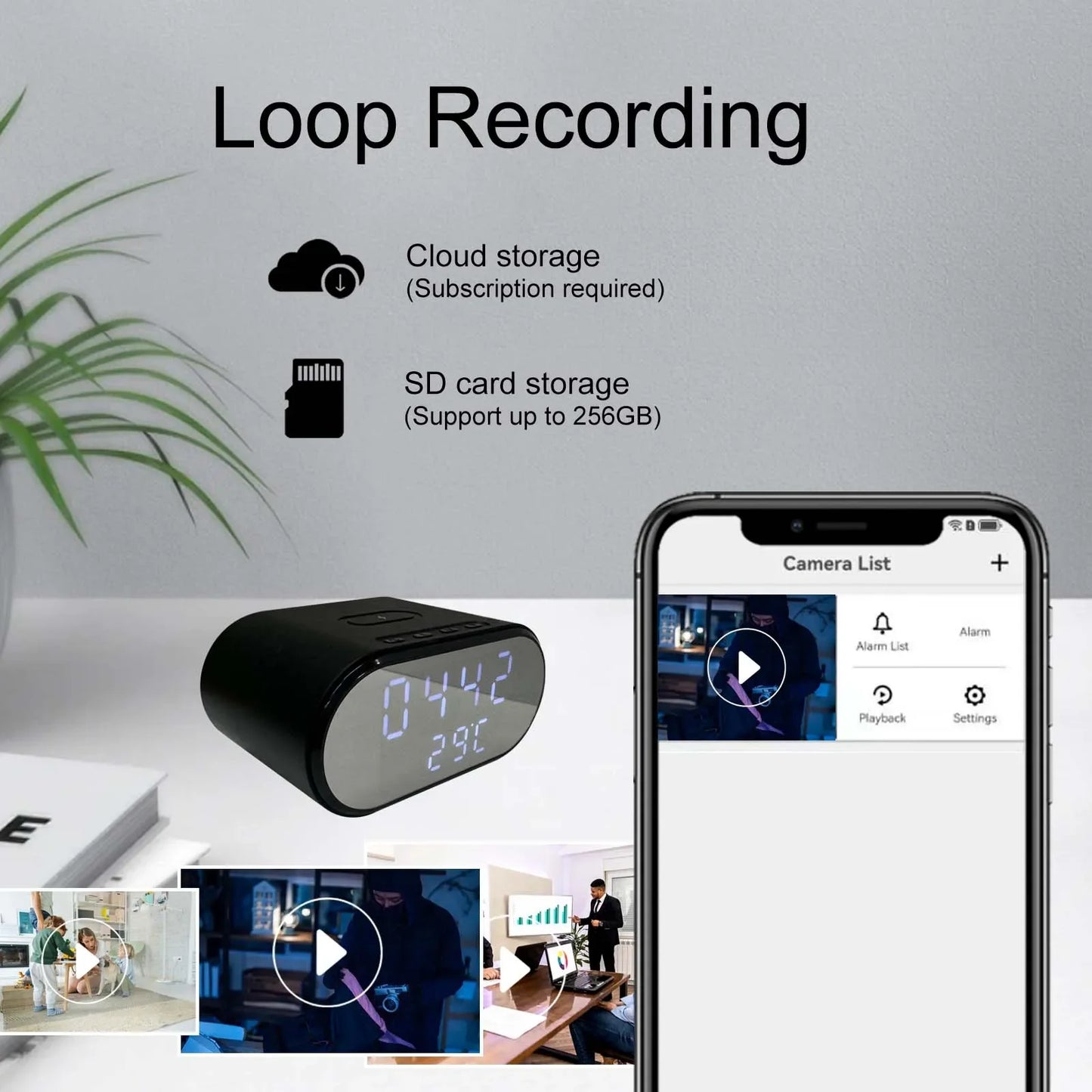 Smart 4K HD Clock Camera with WiFi, Motion Detection, App Control & Wireless Charging – Ideal for Indoor Security Monitoring