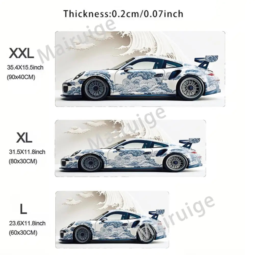 Large White Sports Car Design Gaming Mouse Pad Anti-Slip Rubber Base Extended Desk Mat for Gamer Office Use Computer Accessories
