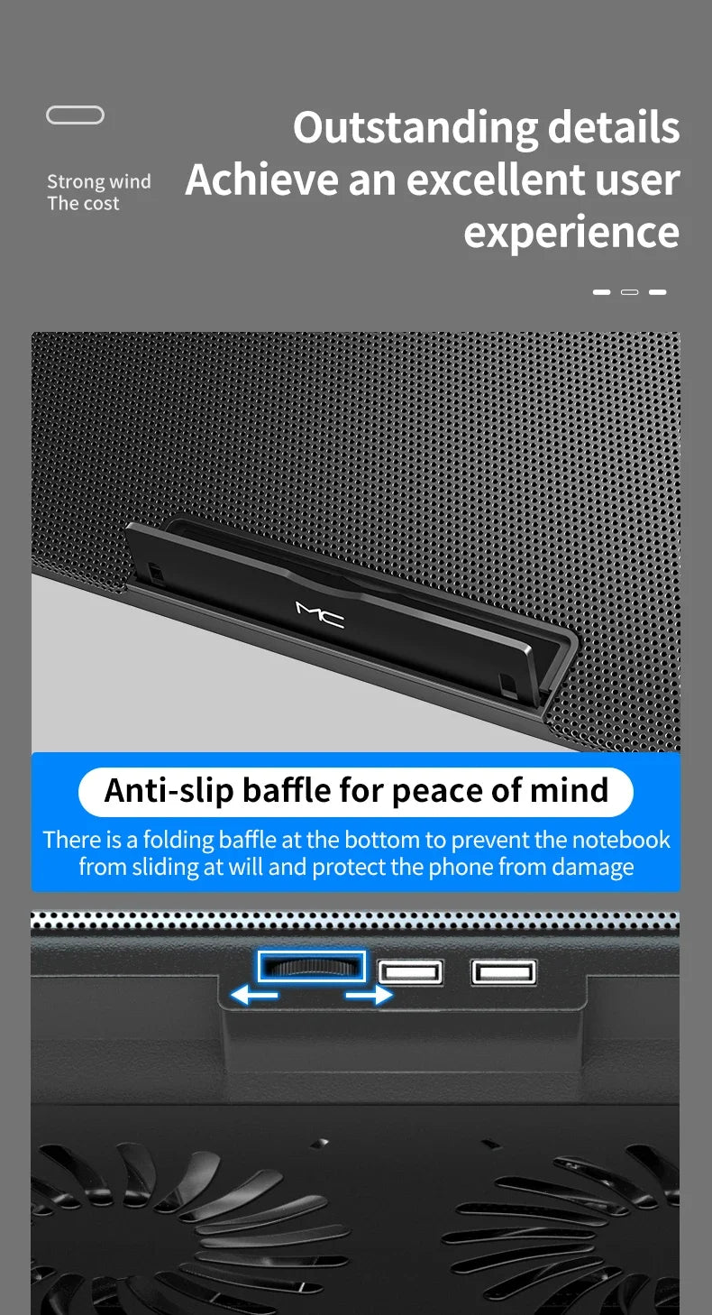 Q100 17inch Gaming Laptop Cooler Fan Led Screen Two USB Port 2600RPM Laptop Cooling Pad Notebook Stand For Laptop fan cooler