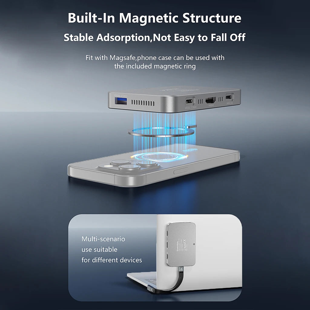 8-IN-1 Magnetic HUB SSD Enclosure Case for M.2 NVMe 10Gbps USB C 3.2 Gen2 PCI-E 100W Charger for iPhone15 Pro MacBook 2230-2280
