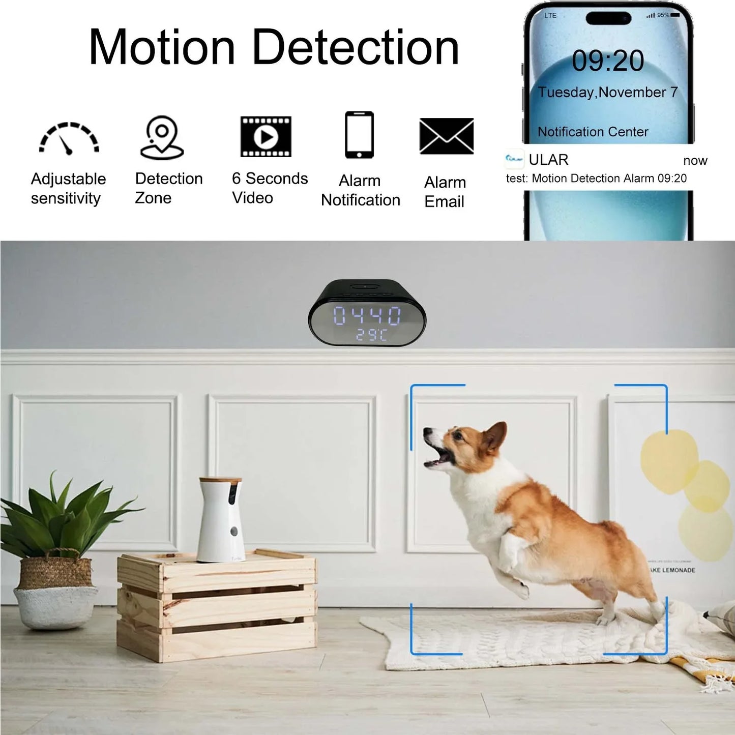 Smart 4K HD Clock Camera with WiFi, Motion Detection, App Control & Wireless Charging – Ideal for Indoor Security Monitoring