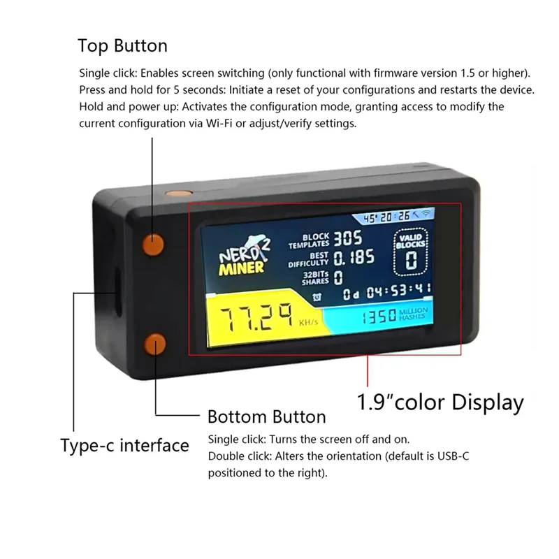 Latest Nerdminer V2 78KH/S BTC Solo Lottery Miner With LCD Display Bitcoin BTC Crypto Miner ASIC Mining Miner Silent Miner