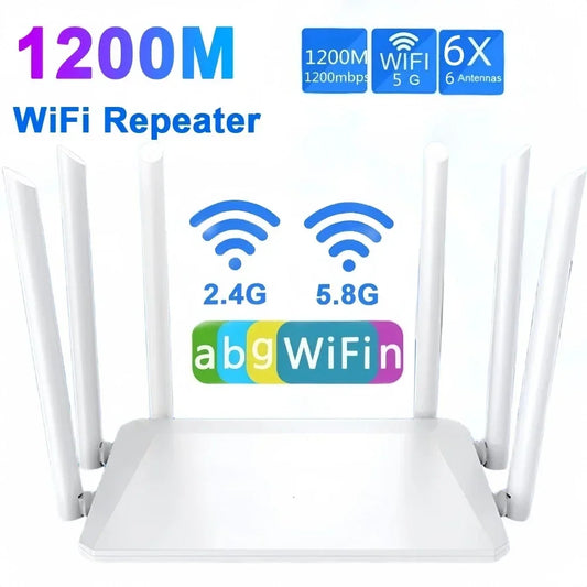 1200M Wireless Router External Antenna Modem Router Wide Coverage WiFi Repeater 2.4G 5G Home Office Amplification Signal Router