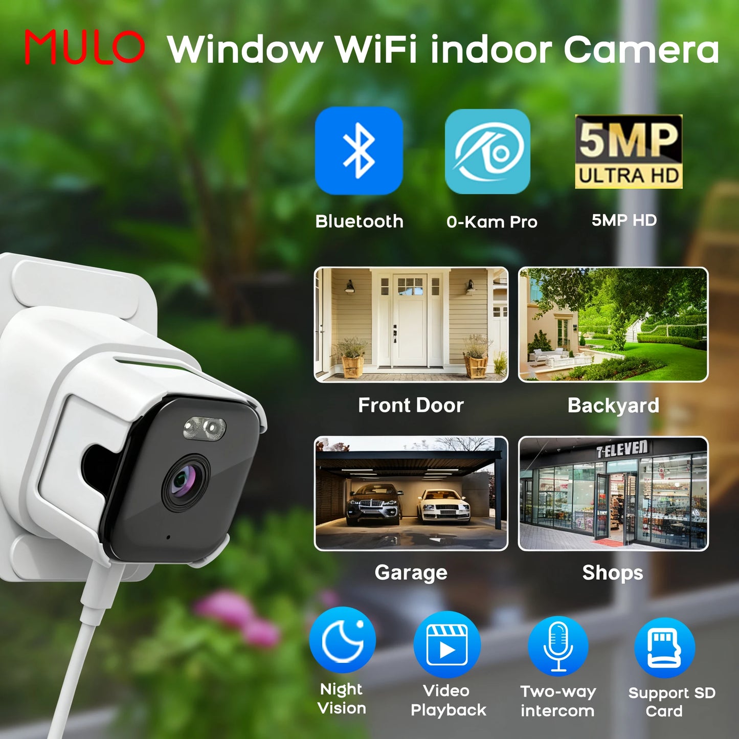 Smart 5MP WiFi IP Camera for Window Glass, Wireless Indoor Home Security, Two-Way Talk, Full-Color Night Vision Pet Baby Monitor