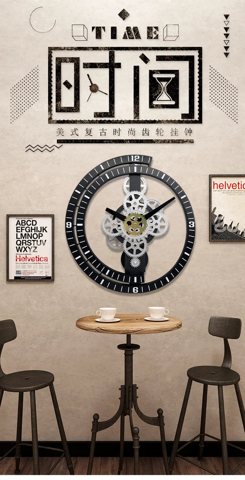 Industrial Gear Rotating Wall Clock, Silent Clock, Modern Design,Home Living Room,European Office Art Wall Decoration Horologe