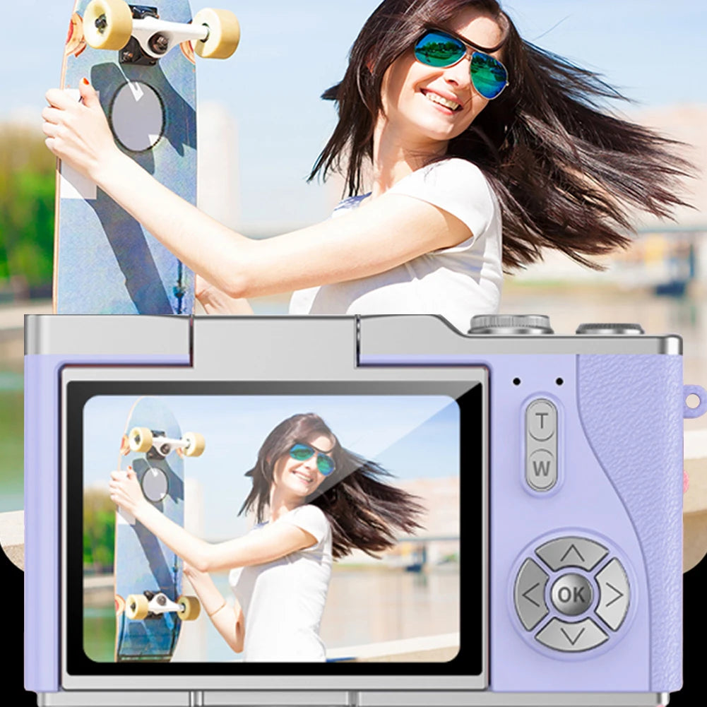 4K Digital Camera 48MP Compact Small Camera 8X Zoom Video Camcorder 180 Flip Screen Video Recorder for Teens Adult Beginner