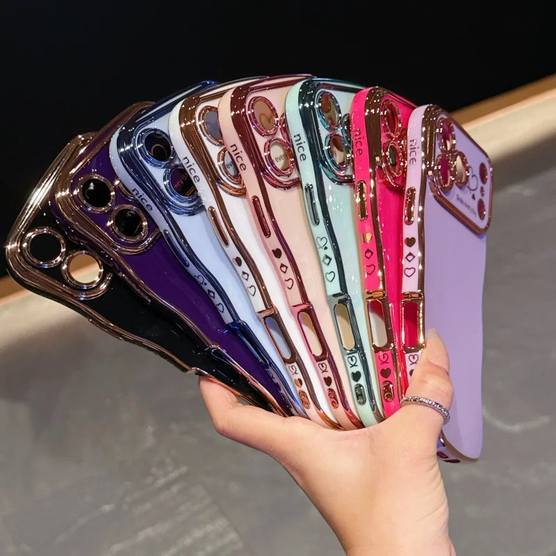 Side Love Electroplating Case For iPhone 17 Pro Max 17 Air 16 15 14 Plus 13 12 11 Pro Max 17Pro Max Cover Lens Shockproof Bumper