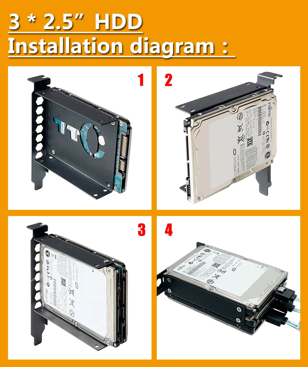ZhenLoong PCIe/PCI Slot 2.5" Inch Hard Disk Bracket HDD to PC Case Chassis Rear Panel Cover Expansion SATA SSD Adapters Metal