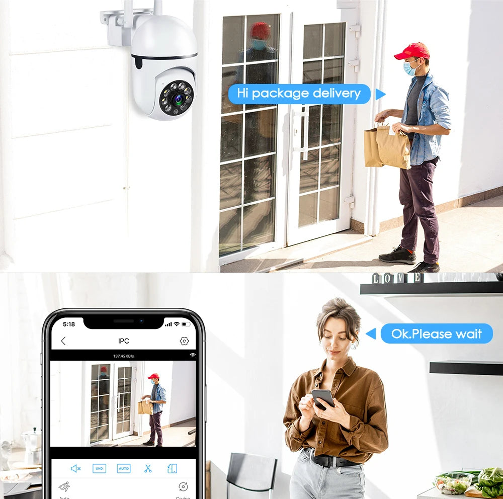 8MP Wireless Security Survillance PTZ Camera Wifi IP Outdoor 4X Zoom Cameras AI Human Tracking Two-way Audio HD Night Color Cam