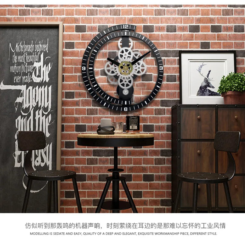 Industrial Gear Rotating Wall Clock, Silent Clock, Modern Design,Home Living Room,European Office Art Wall Decoration Horologe