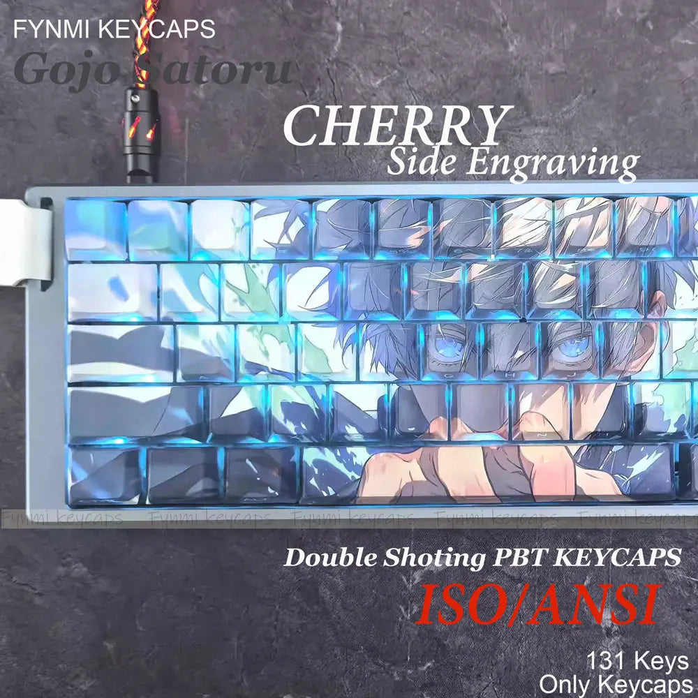 Gojo Satoru ISO/ANSI Side Engraving PBT Double Shot Keycaps Cherry Profile for Mechanical Keyboards