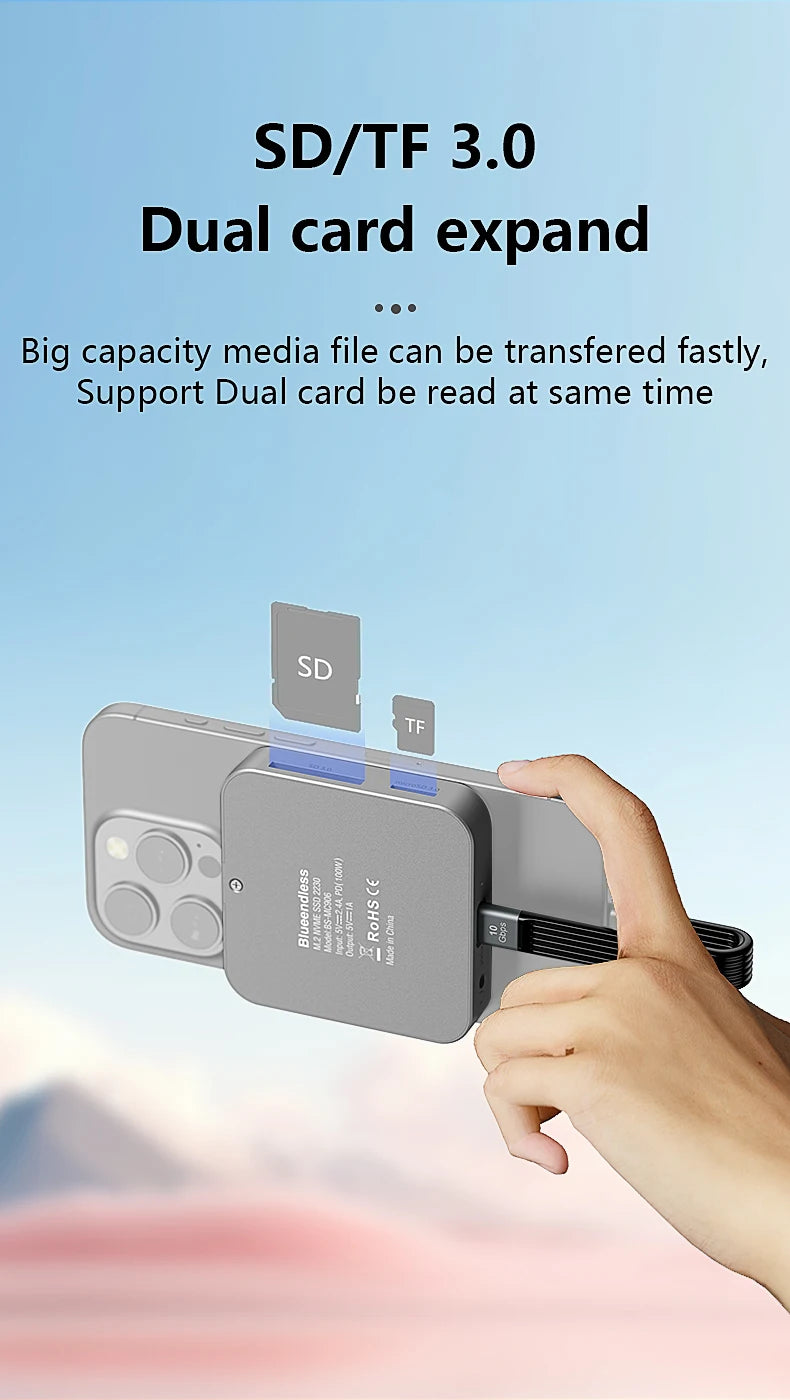 8-IN-1 Magnetic HUB SSD Enclosure Case for M.2 NVMe 10Gbps USB C 3.2 Gen2 PCI-E 100W Charger for iPhone15 Pro MacBook 2230-2280