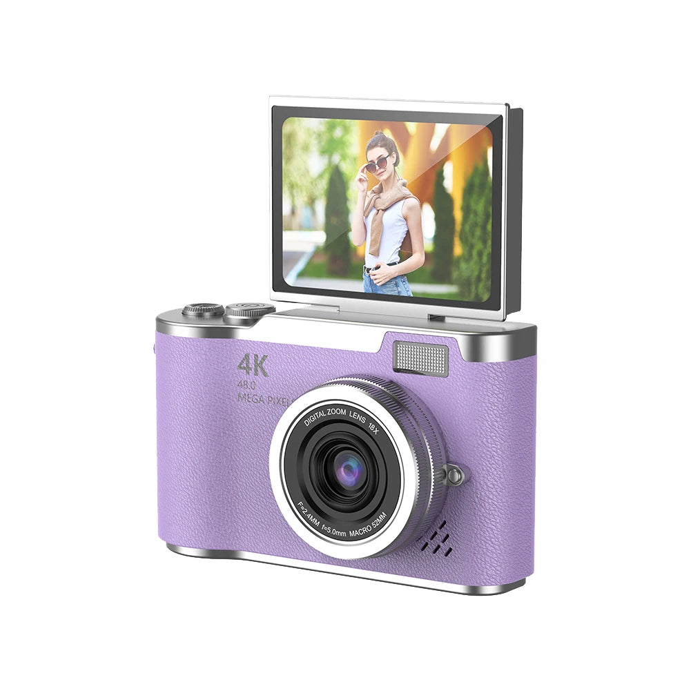 4K Digital Camera 48MP Compact Small Camera 8X Zoom Video Camcorder 180 Flip Screen Video Recorder for Teens Adult Beginner