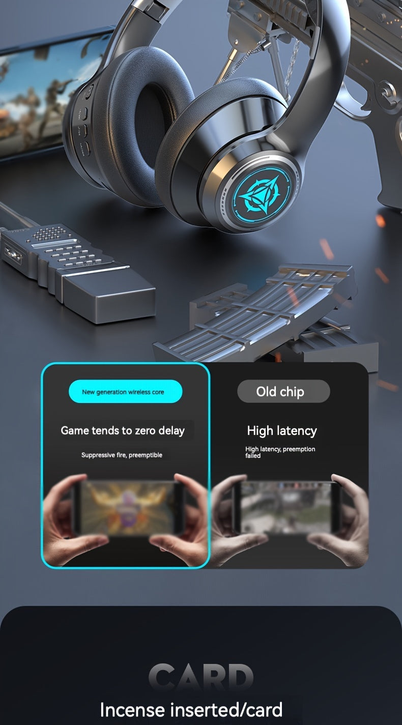 Wireless Gaming Headphones with Noise Reduction and Ambient Lighting Retractable and Foldable Wireless Earbuds