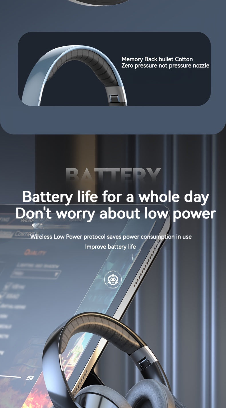 Wireless Gaming Headphones with Noise Reduction and Ambient Lighting Retractable and Foldable Wireless Earbuds