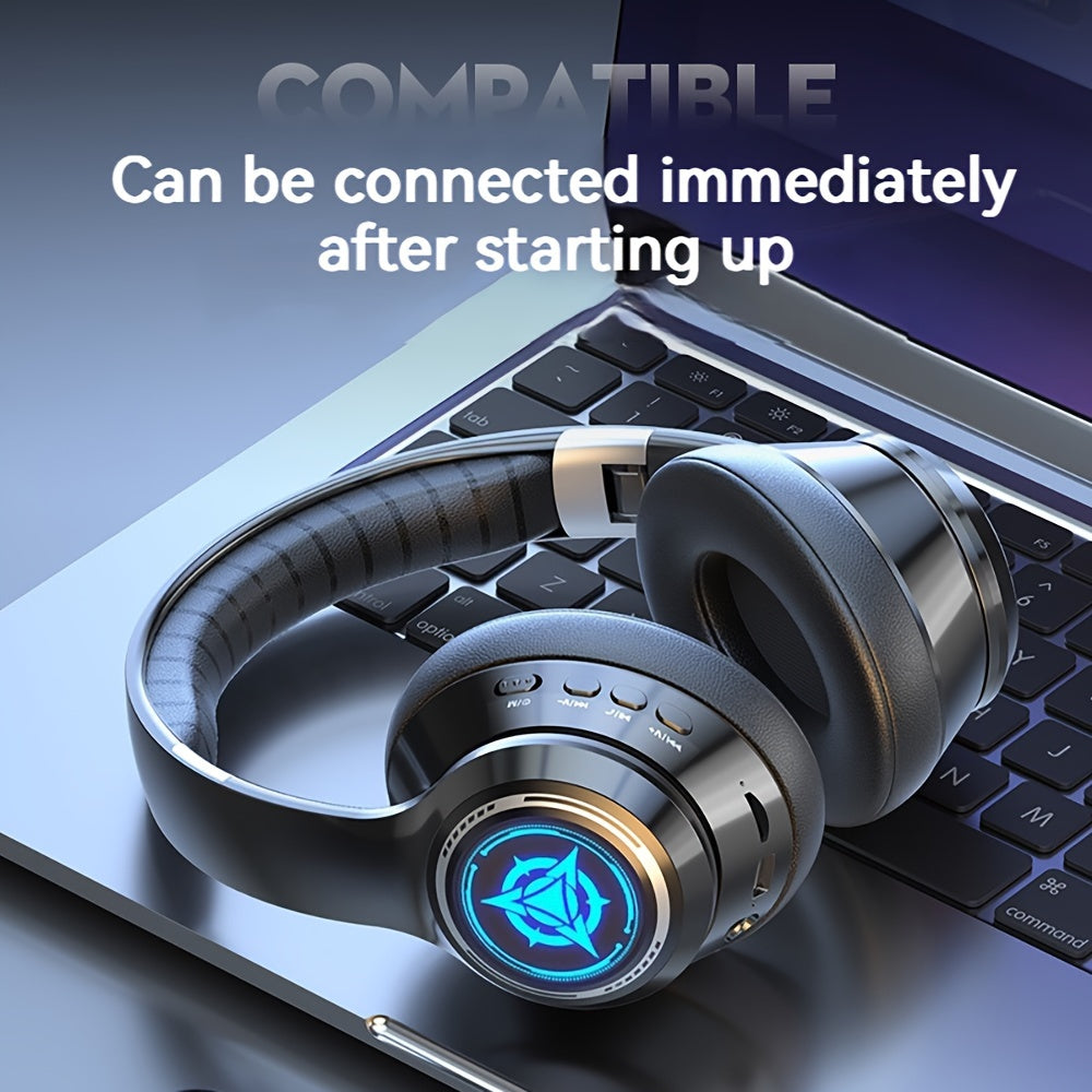 Wireless Gaming Headphones with Noise Reduction and Ambient Lighting Retractable and Foldable Wireless Earbuds