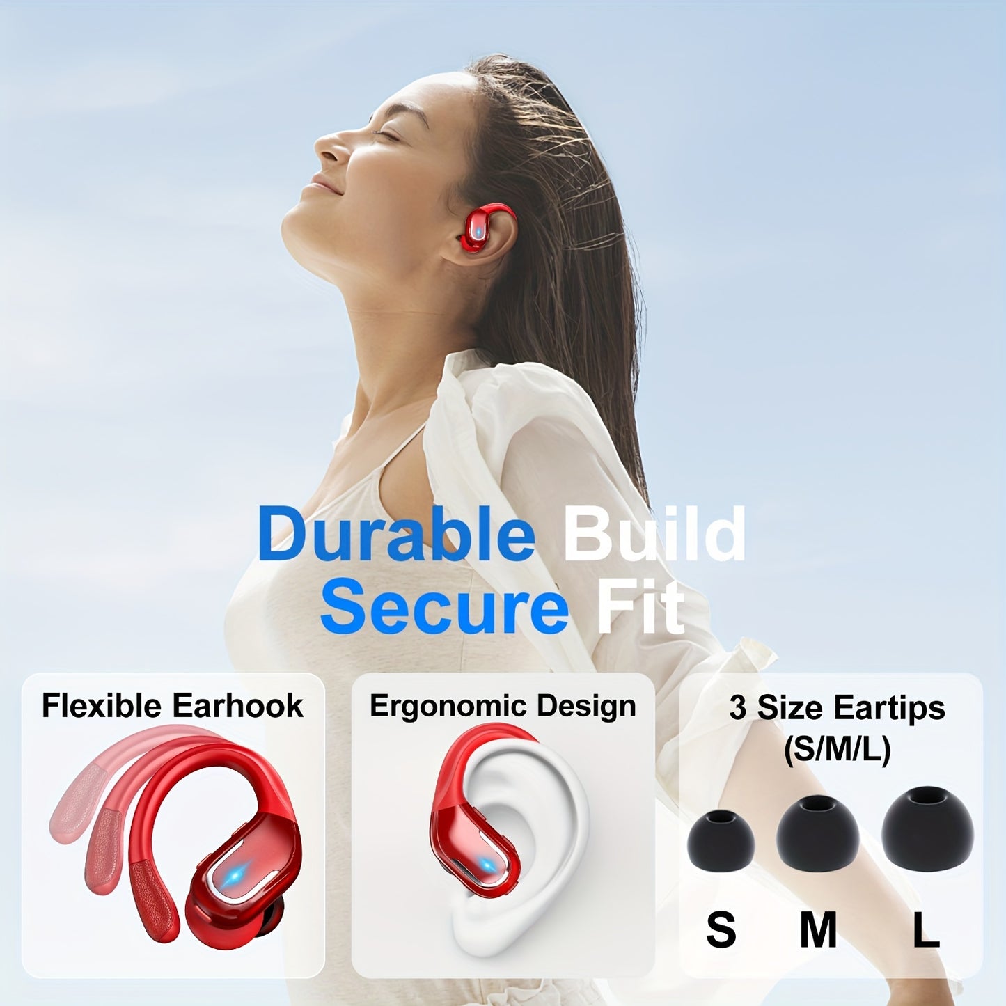 LIFEBEE New Wireless Earbuds for Running Sports, Wireless Earphones with Earhooks Pure Bass Sound, Over Ear Headphones with Dual-LED Display, Noise Cancelling Headset Earphones Built-in Microphone