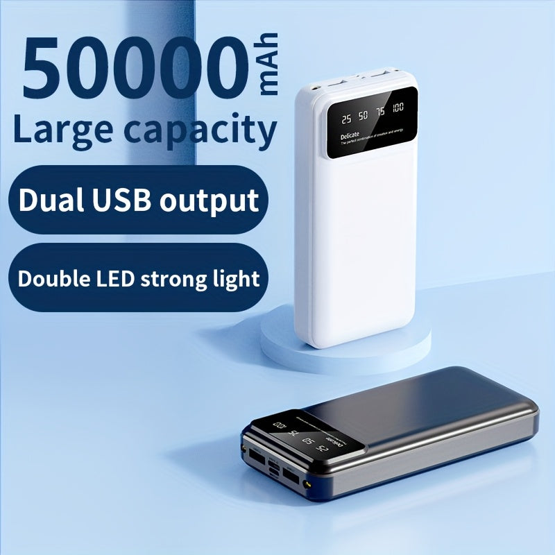 50000mAh Portable Large-capacity Power Bank, Suitable For Charging Mobile Phones/Android Electronics And Other Equipment, Power Distribution LED Display/flashlight, Outdoor Travel Removable Emergency Power Supply Device, Spar