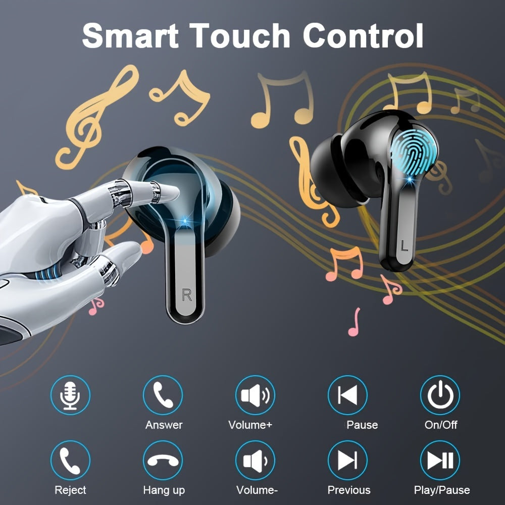 Wireless Earbud, Wireless Headphones 5.3 Stereo Bass Earphones, Ear Buds 40H Dual Mic Call, Earbud in-Ear USB-C LED Display Sport Headset