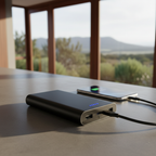 Close-up of USB ports and fast charging indicators