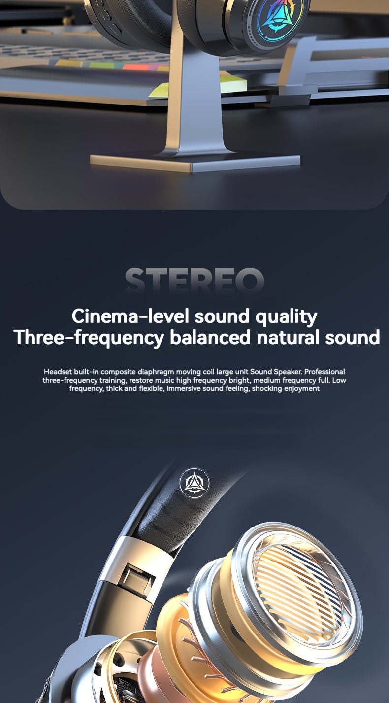 Wireless Gaming Headphones with Noise Reduction and Ambient Lighting Retractable and Foldable Wireless Earbuds