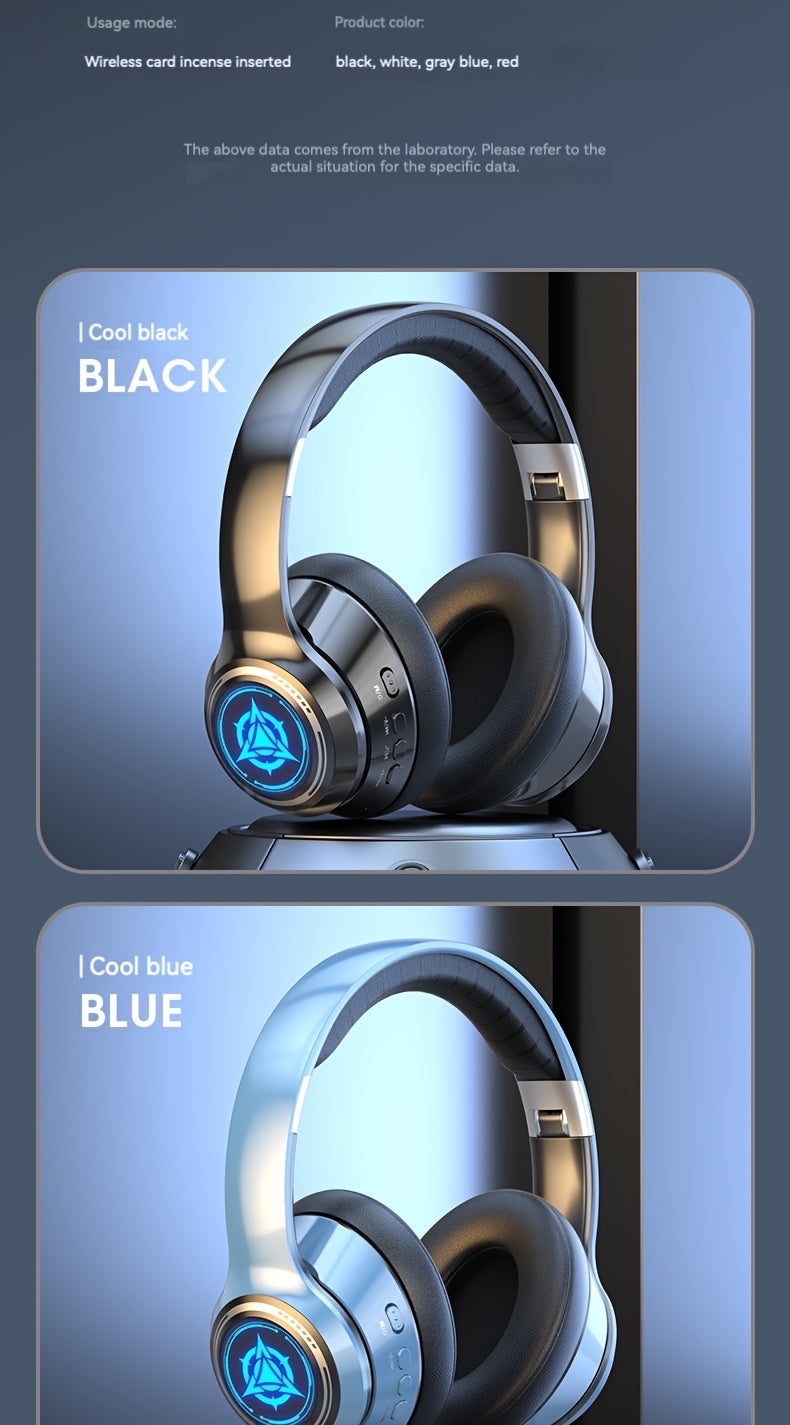 Wireless Gaming Headphones with Noise Reduction and Ambient Lighting Retractable and Foldable Wireless Earbuds