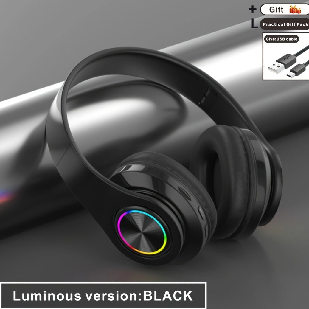 Classic Head-Mounted Colorful Flash All-Inclusive Ear B39 Wireless Headphones - Wireless, USB Charging, 3.5mm Jack, Condenser Microphone, Rechargeable Lithium Battery, Non-Waterproof, Ideal for Running, Black & Pink Design, H